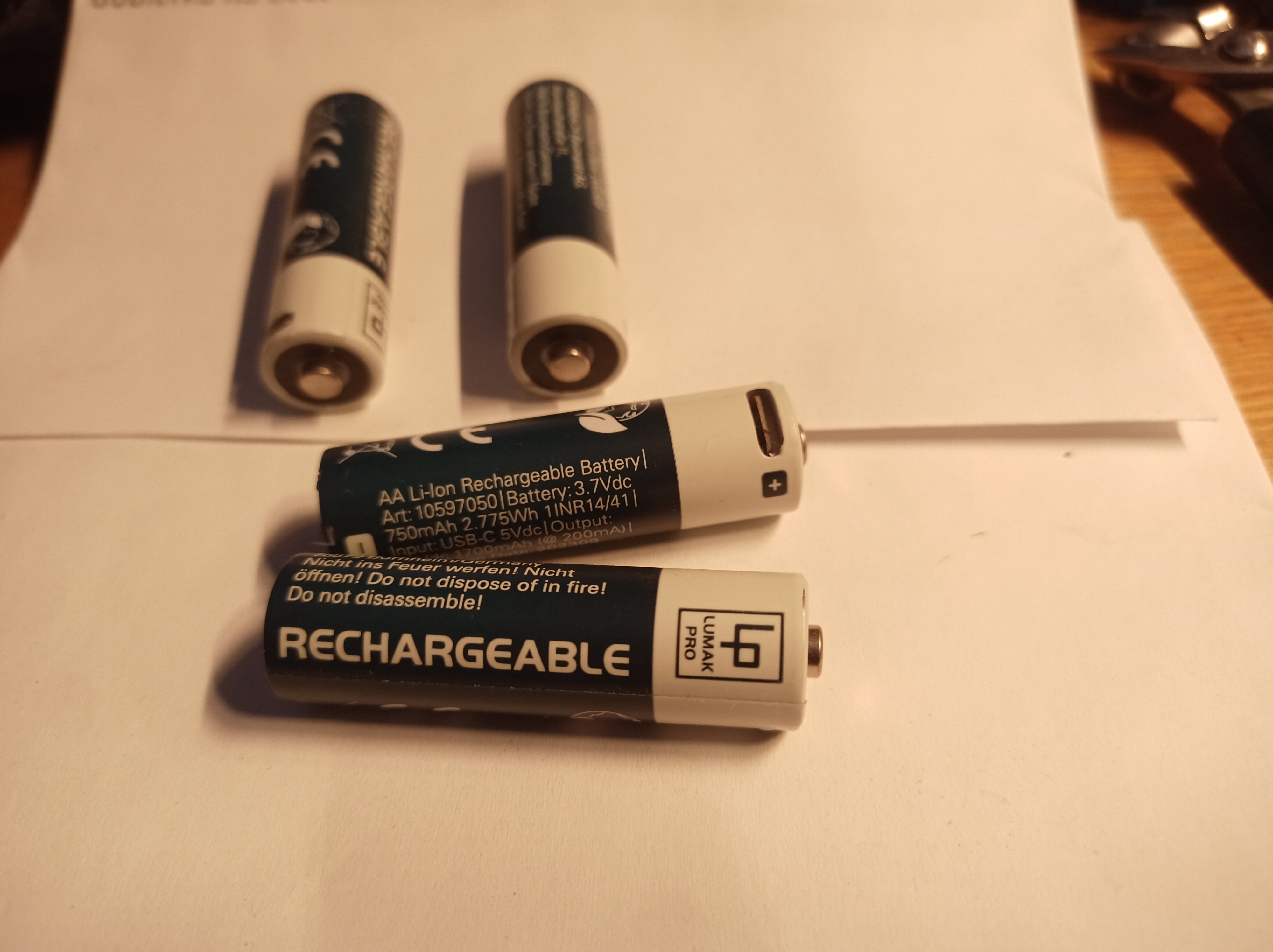 Rechargeable lithium AA batteries for game controllers